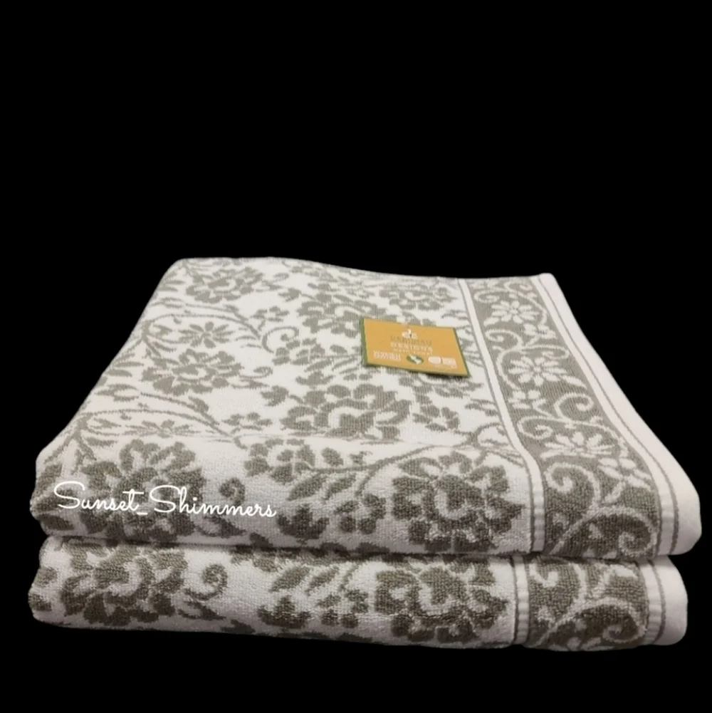 6pc Deborah Connolly Floral Scroll Damask Bath Hand Tip Towel Set Gray White New